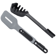 Load image into Gallery viewer, 8-in-1 Multifunctional Kitchen Utensil – Portable Food-Grade Silicone | Spoon, Spatula, Egg Separator, Spaghetti Server, Herb Cutter, Tongs, Masher & Slicer (Black).