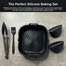 Load image into Gallery viewer, Cyraeon Silicone Air Fryer Accessories Set, 22cm Square Basket, Divider, Tongs, Gloves & Oil Brush.