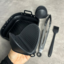 Load image into Gallery viewer, Cyraeon Silicone Air Fryer Accessories Set, 22cm Square Basket, Divider, Tongs, Gloves & Oil Brush.