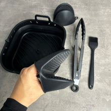 Load image into Gallery viewer, Cyraeon Silicone Air Fryer Accessories Set, 22cm Square Basket, Divider, Tongs, Gloves & Oil Brush.
