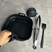 Load image into Gallery viewer, Cyraeon Silicone Air Fryer Accessories Set, 22cm Square Basket, Divider, Tongs, Gloves & Oil Brush.