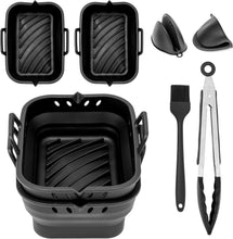 Load image into Gallery viewer, Cyraeon Silicone Air Fryer Accessories Set - 19.6CM Basket, Divider, Gloves, Oil Brush & Tongs.