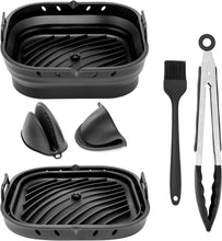 Load image into Gallery viewer, Cyraeon Silicone Air Fryer Accessories Set, 22cm Square Basket, Divider, Tongs, Gloves & Oil Brush.