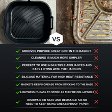 Load image into Gallery viewer, Cyraeon Silicone Air Fryer Accessories Set, 22cm Square Basket, Divider, Tongs, Gloves & Oil Brush.