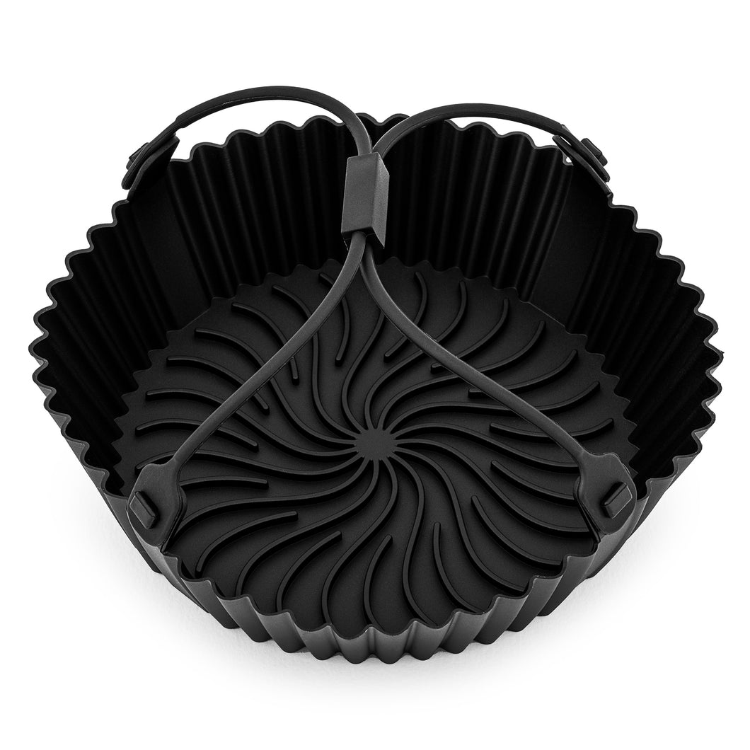 Silicone Air Fryer Basket Liner with Long Detachable Handles, Reusable Air Fryer Silicone Basket, Black.