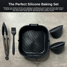 Load image into Gallery viewer, Cyraeon Silicone Air Fryer Accessories Set, 22cm Square Basket, Divider, Tongs, Gloves &amp; Oil Brush.
