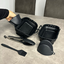 Load image into Gallery viewer, Cyraeon Silicone Air Fryer Accessories Set - 19.6CM Basket, Divider, Gloves, Oil Brush &amp; Tongs.
