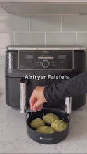 Load and play video in Gallery viewer, Cyraeon Silicone Air Fryer Pot Round Liner with Grease Tray Insert, 18cm.

