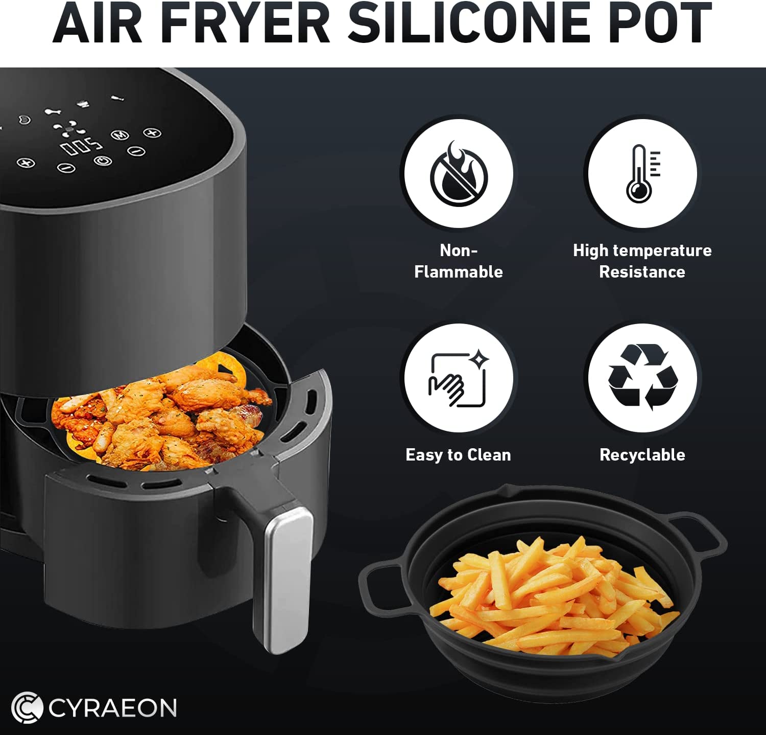 Cyraeon Silicone Rectangle Air Fryer Liner Insert, Reusable Air Fryer