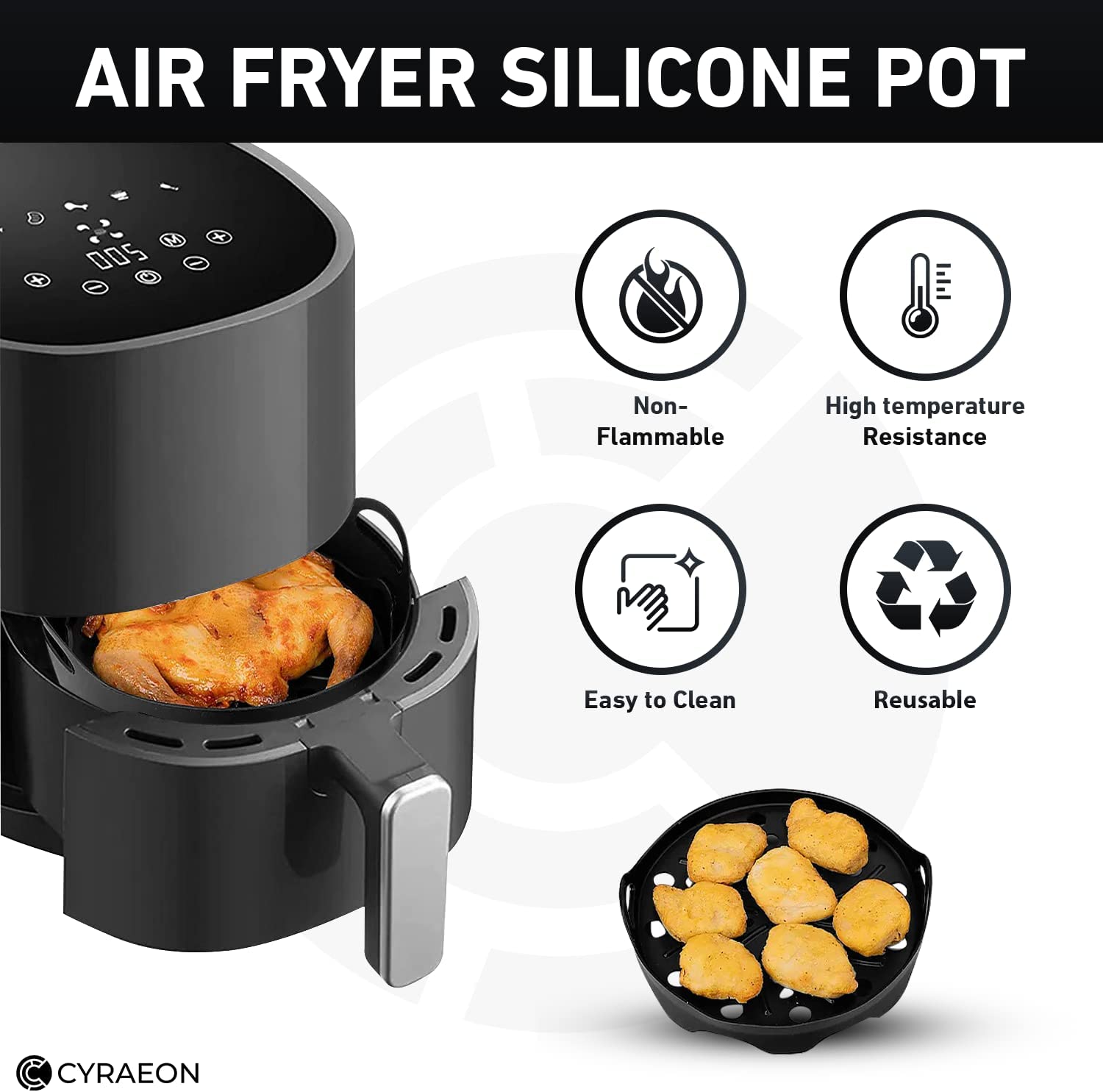 18cm Reusable Silicone Pot Basket Air Fryer Liners Square Air
